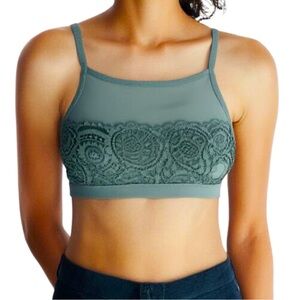 Aerie Mesh Lace Trimmed Bralette Sage Green Large EUC